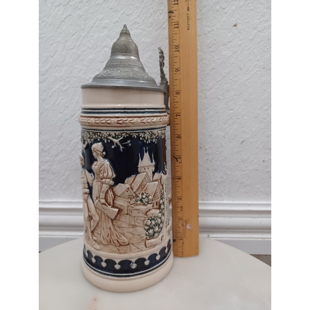 Old Vintage Ceramic/Porcelain Musical Beer Stein/Mug/Cup w/Metal Lid 10 5/8"Tall - Picture 12 of 12